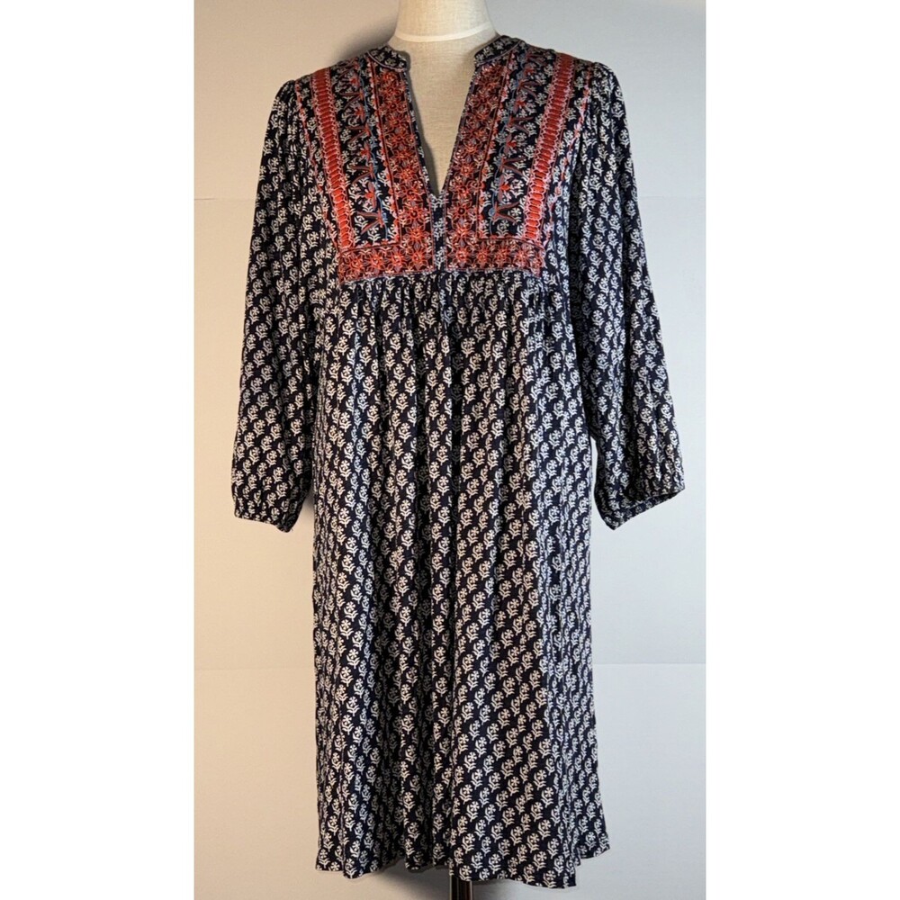 Boden Embroidered Dress Blue with Red NWT US 12 NWT Knit Jersey